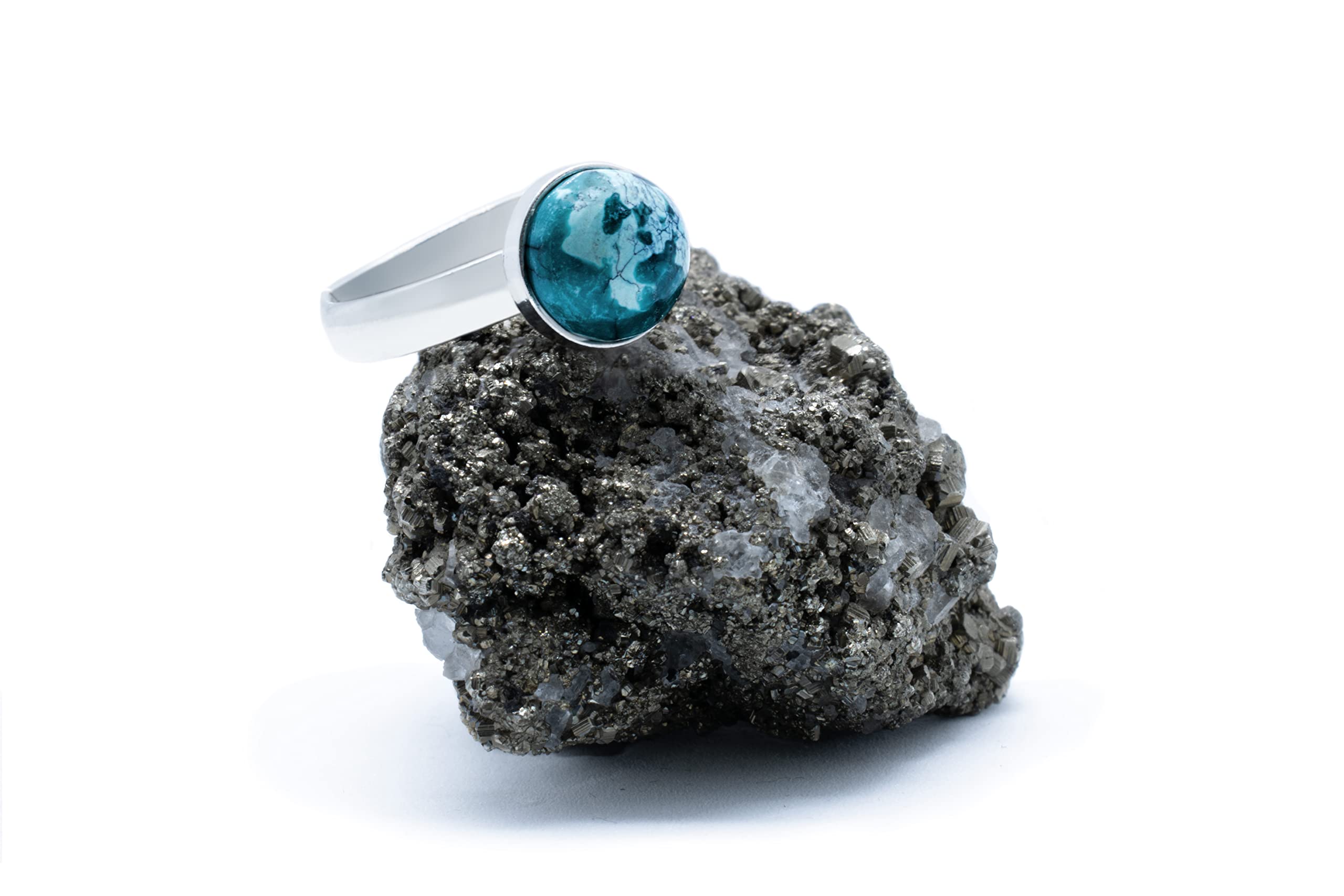 Bague en Argent 925 avec Pierre Naturelle 8mm - Bague avec Gemme Précieuse Ronde disponible dans Toutes les Tailles, Fixe ou Ajustable - Bagues Unisexe Sans Nickel