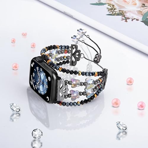 Miniatura 4 de TOMAZON Pulsera bohemia multicapa con cuentas compatible con Apple Watch Series 9 de 1.614 pulgadas, 1.575 pulgadas, 1.496 pulgadas, hecha a mano,