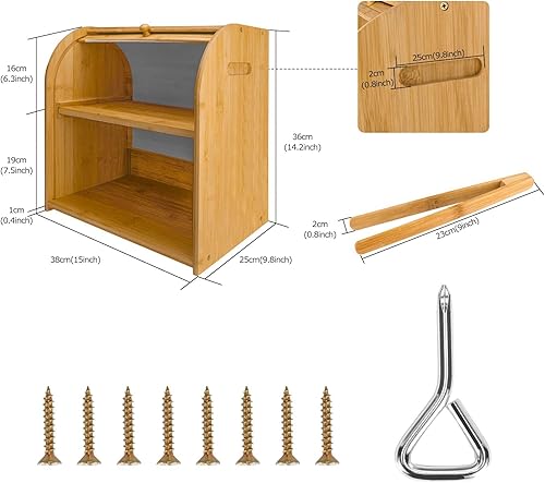 Miniatura 5 de Caja de pan de bambú para encimera de cocina juego de 2 capas de pan caja de almacenamiento de pan casera Rergy
