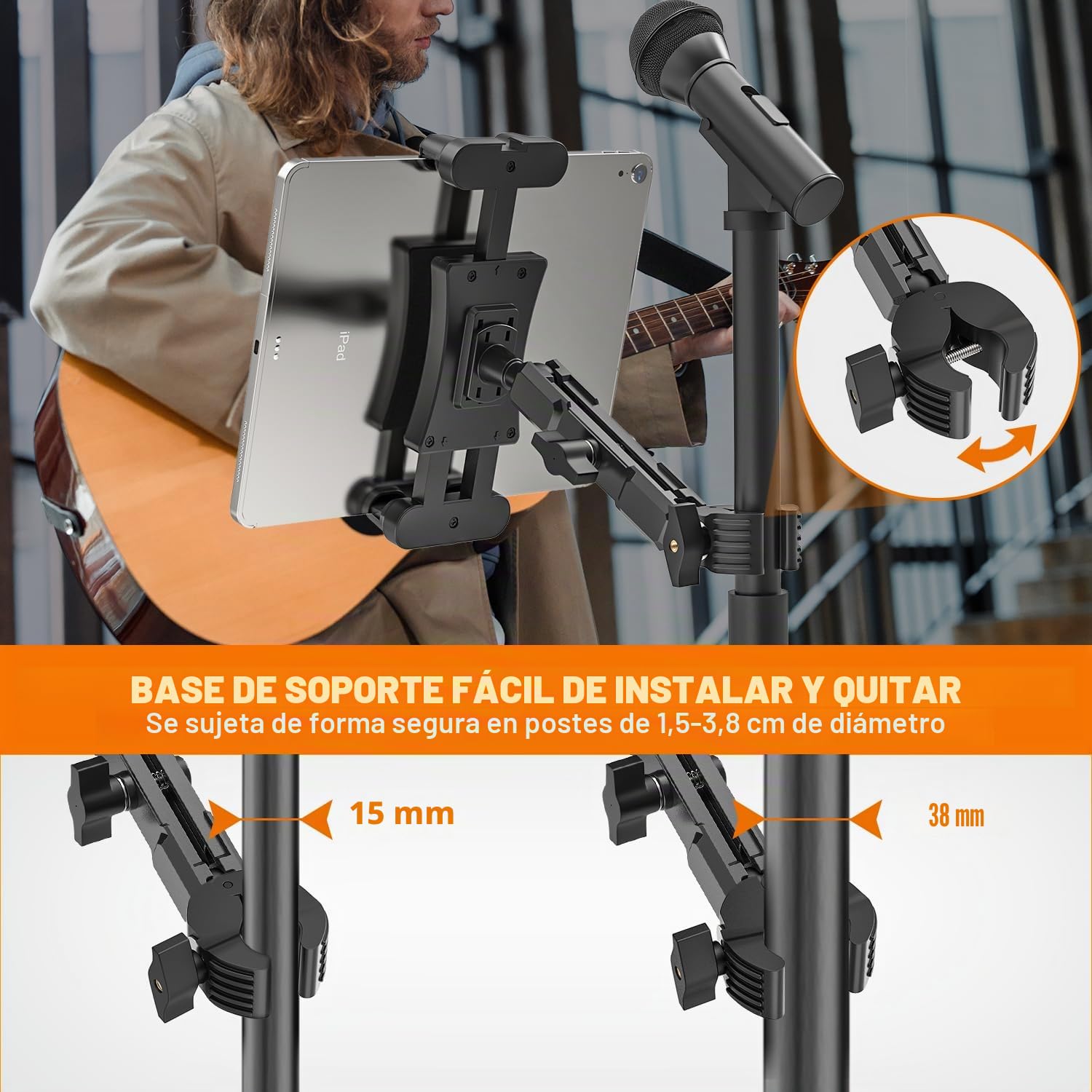 Soporte de Micrófono para Tableta, Soporte Micrófono iPad Teléfono de Música 360° Ajustable, Pie de Micro para iPad, Pro, Mini, Air, Toutes Tabletas et Teléfono 4,7-13,5"