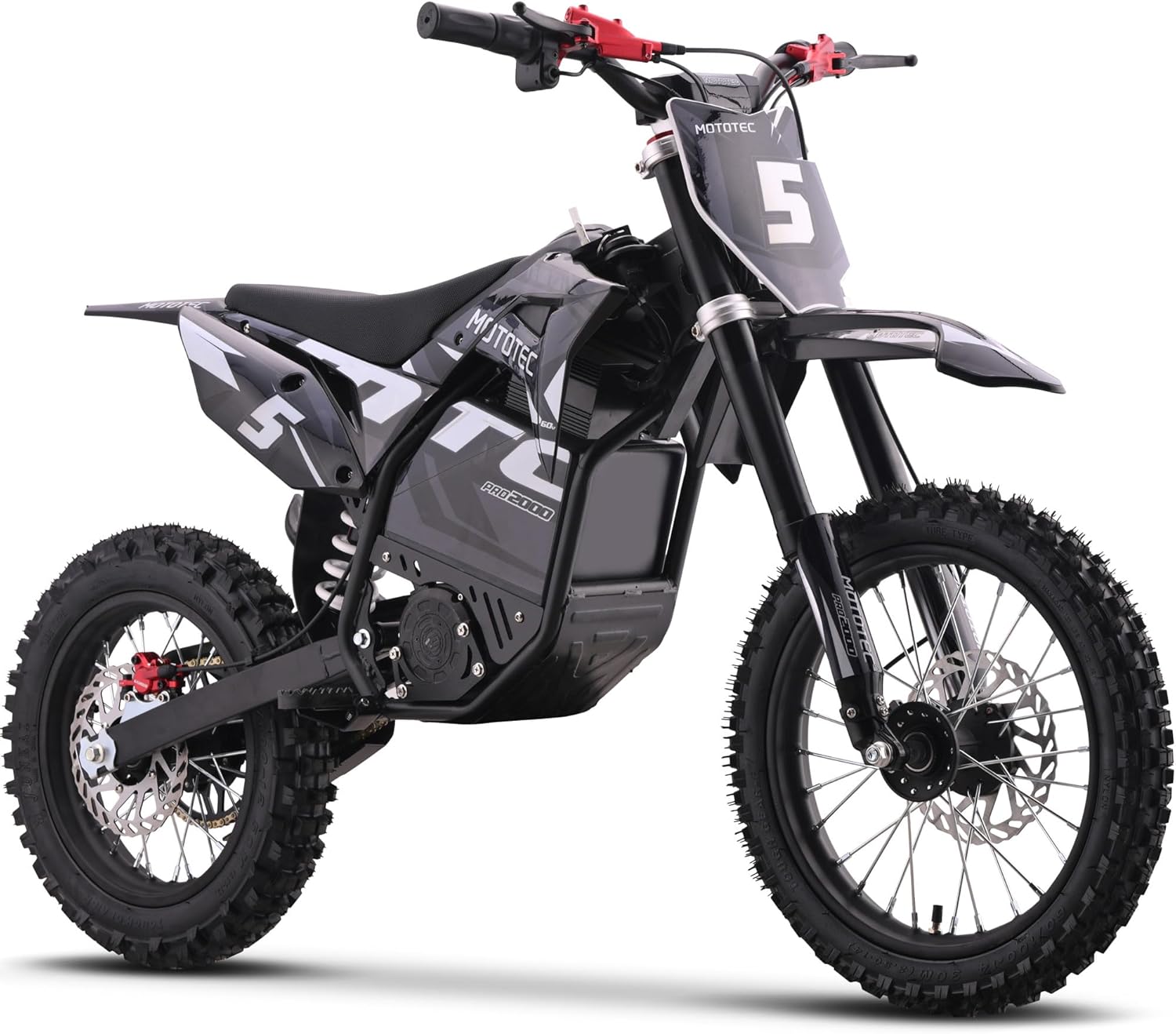 MotoTec 60v 2000w Pro Electric Dirt Bike Lithium Grey