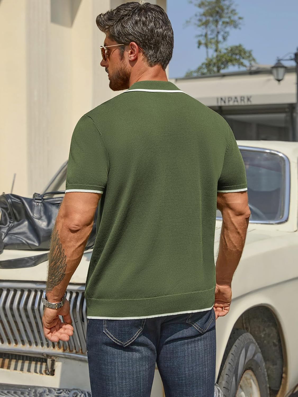 Hardaddy Men's Short Sleeve Knit Polo Shirts V Neck Color Block Lightweight Casual Collared Golf Shirt - Image 2