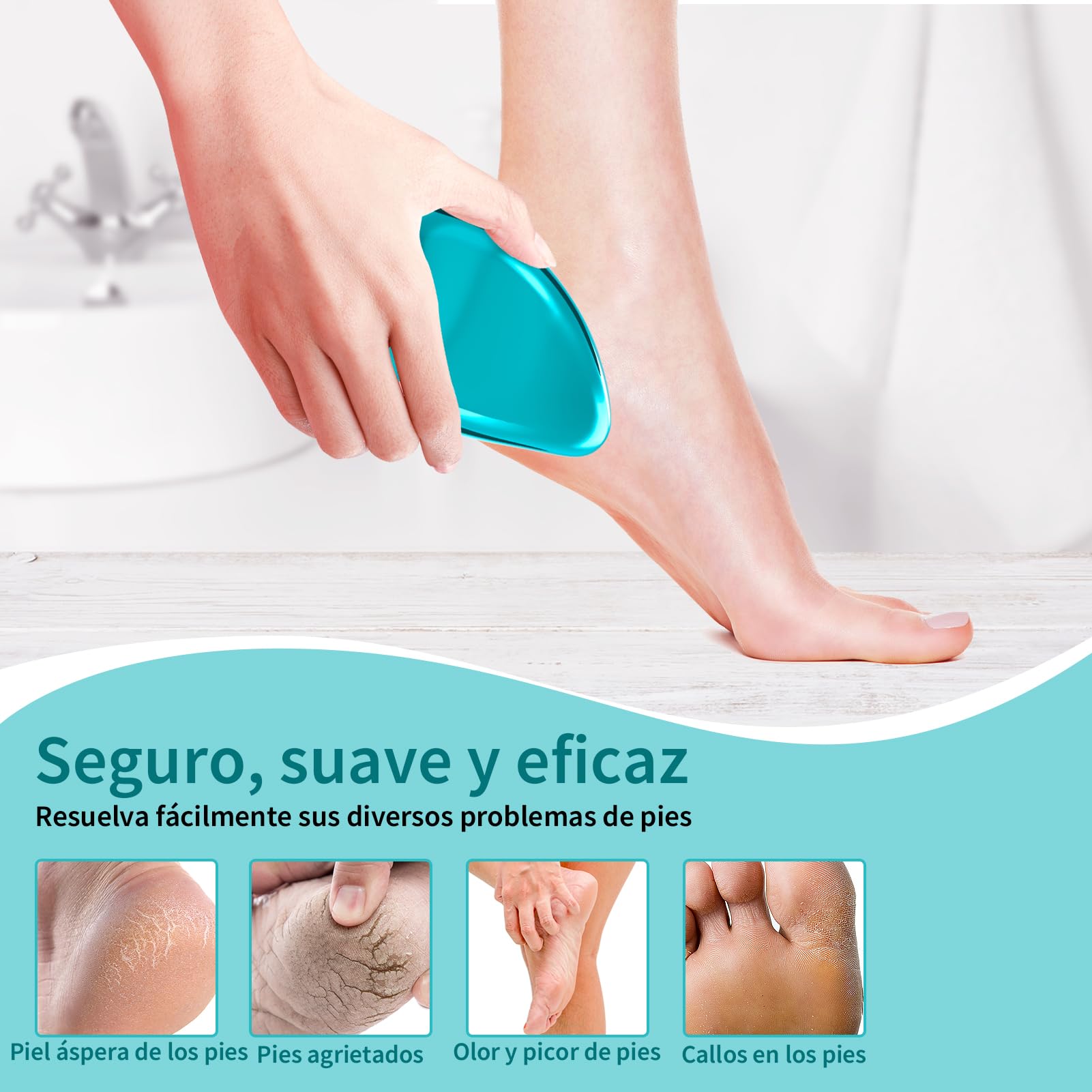 Lima Pies De Vidrio Nano AnjoCare 2en1, Removedor de Callos y Piel MuertaDura, Profesional Raspador Portátil para Piel Pies Agrietados, Pedicura erramienta de belleza para el cuidado de los pies(Azul)