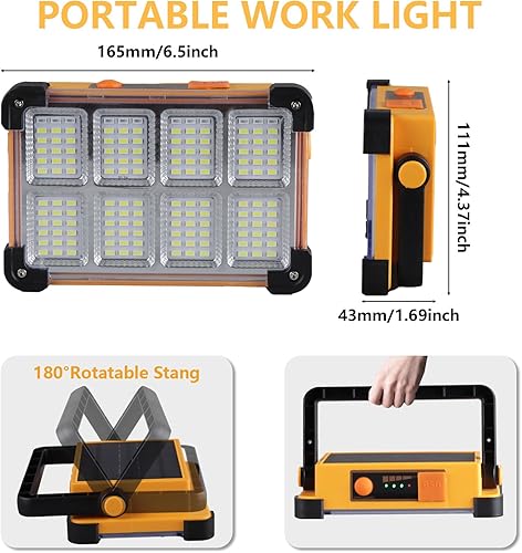 Miniatura 4 de Luz de trabajo recargable solar de 120 W, 144 LED 10000LM luz de inundación portátil con soporte, IP66 impermeable 4 modos LED de iluminación del