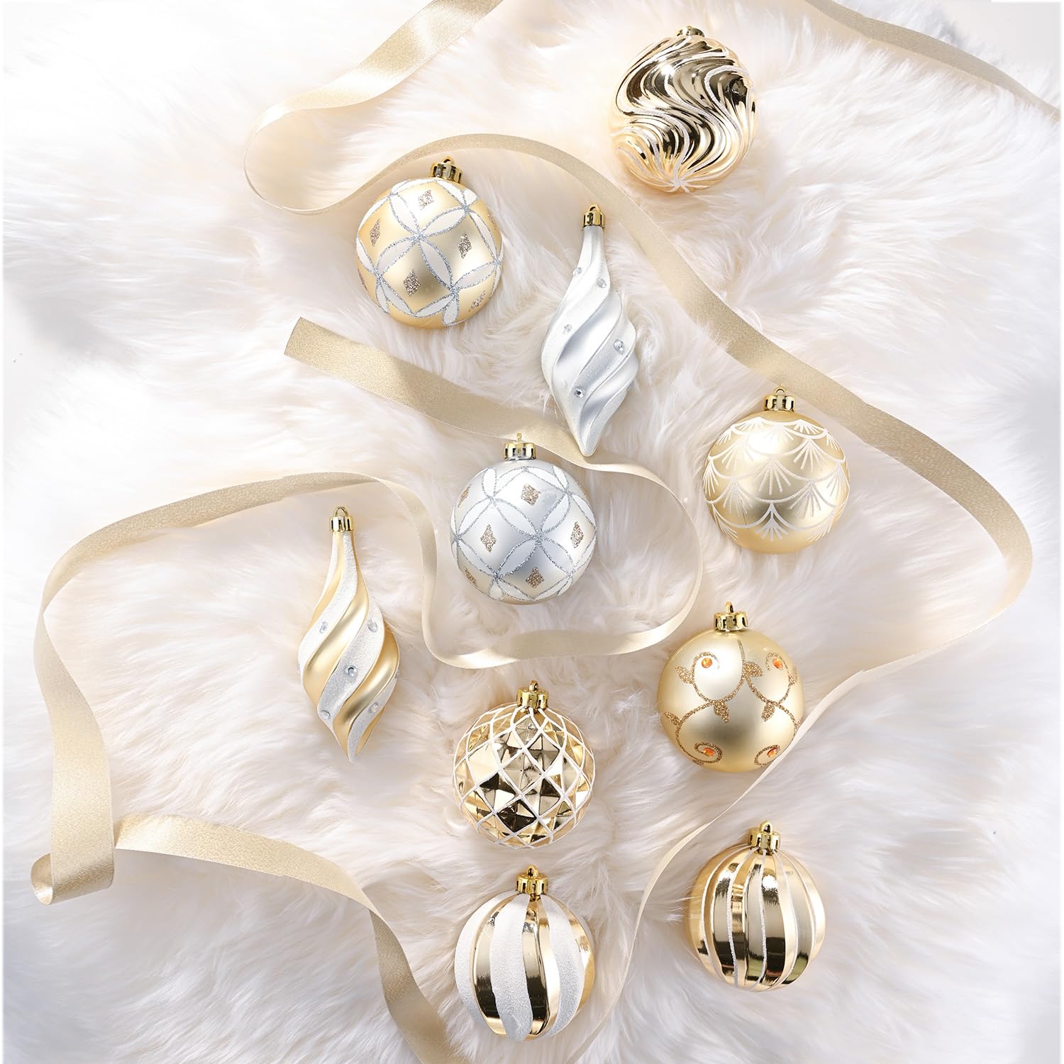 Valery Madelyn Lot de 40 Boules de Noël élégantes Blanches et dorées incassables Assorties pour décoration de Noël