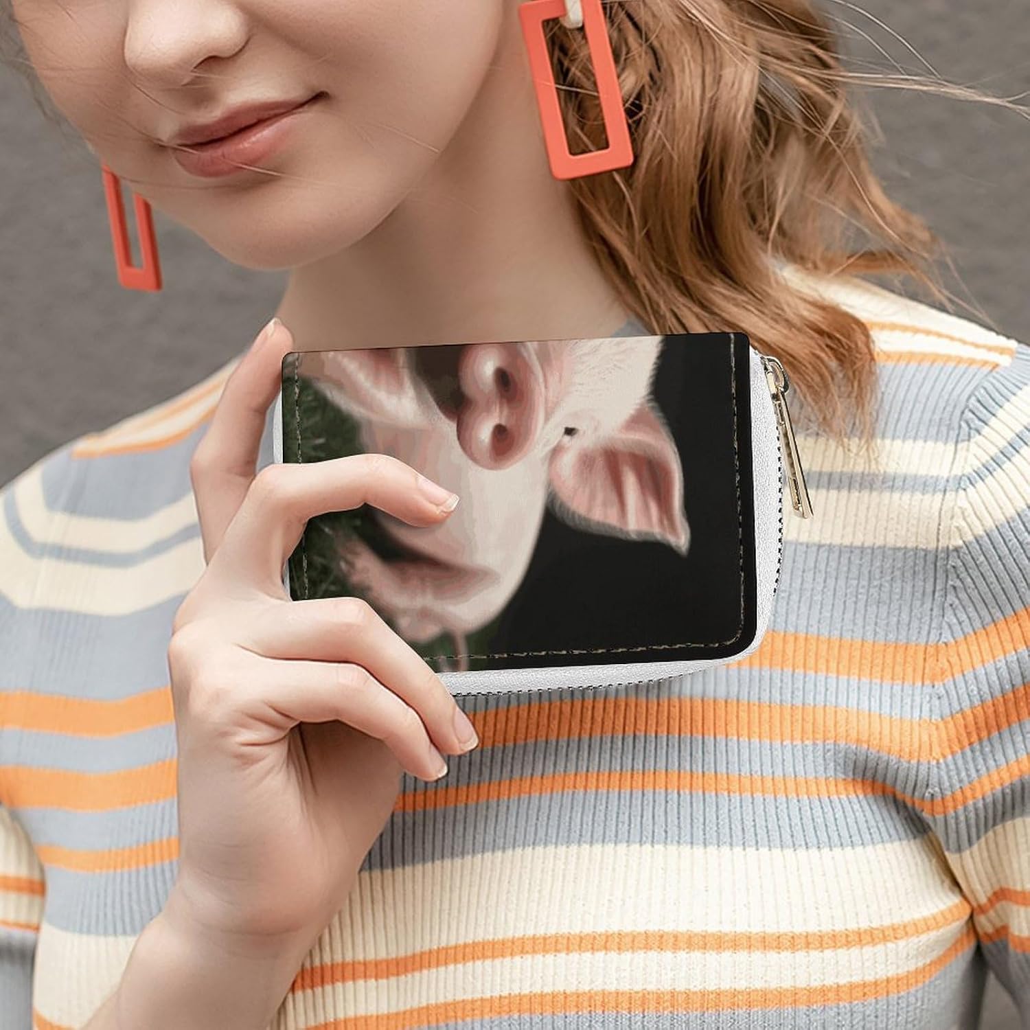 Cute Pig Card Holder RFID Blocking,Credit Card Wallet for Women And Men,Card Case Organizer Bag with Zipper