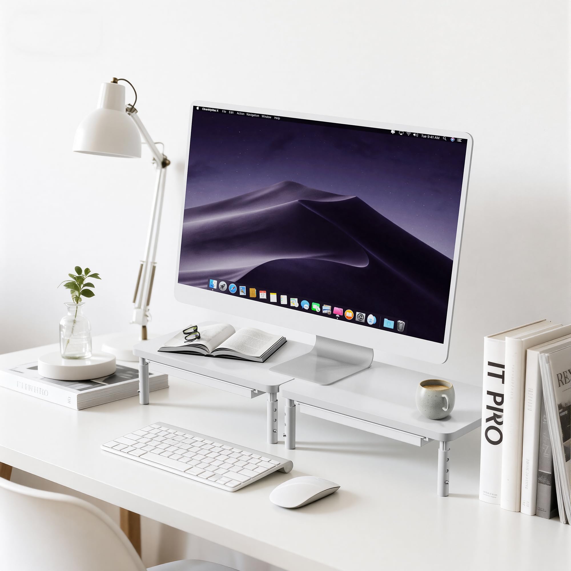 ETHU Supporto per monitor con cassetto portaoggetti, organizer da scrivania in legno massiccio con 3 impostazioni di altezza, ripiano ergonomico per monitor del computer, scrivania per casa e ufficio