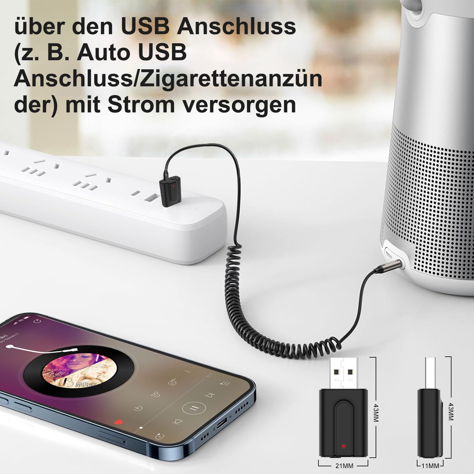 Ricevitore Bluetooth USB, 2 in 1, adattatore audio Bluetooth 5.0, con cavo jack Aux da 3,5 mm, ricevitore BT per TV, PC, auto, cuffie, stereo domestico, cuffie