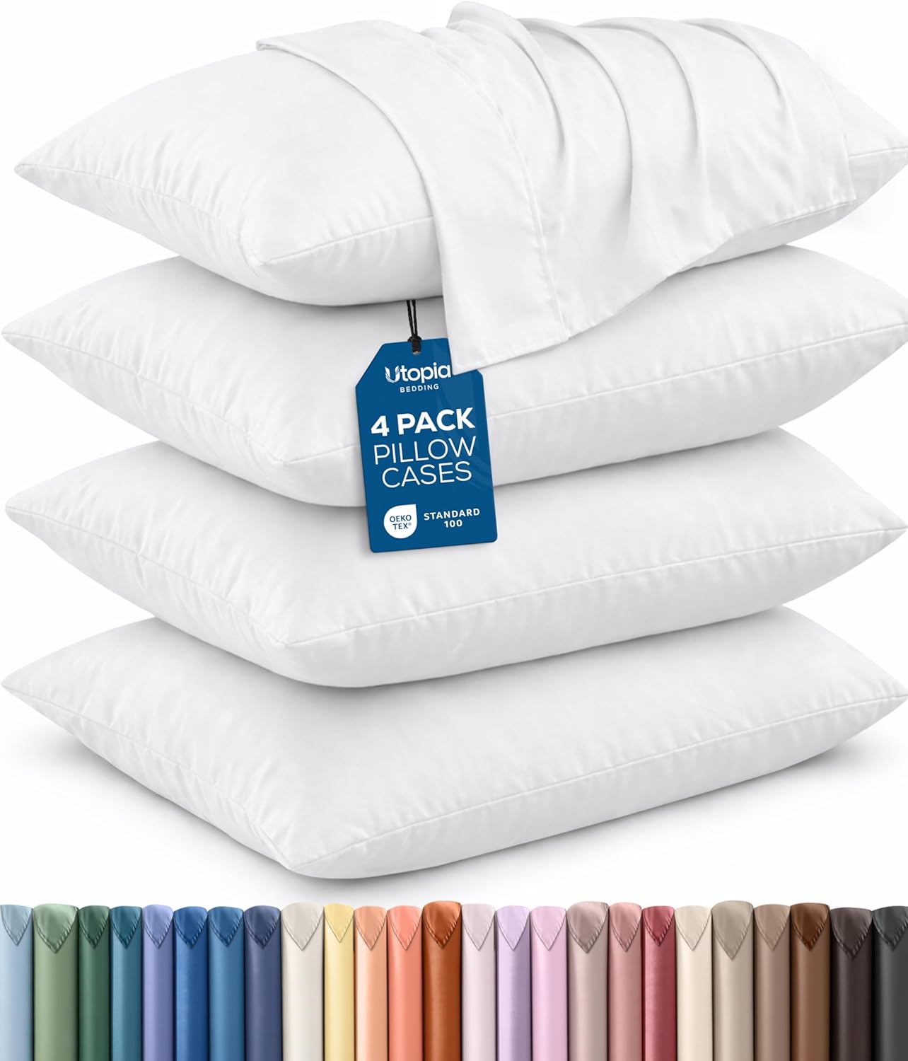 Utopia Bedding Queen Pillowcases 4 Pack - Soft Brushed Microfiber, Envelope Closure, Shrinkage & Fade Resistant - 20x30" White