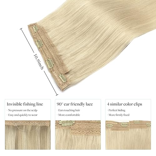 Miniatura 3 de DOORES Extensiones de cabello humano con alambre, rubio platino, 3.43 oz, 16 pulgadas, extensiones de cabello humano real, alambre transparente,