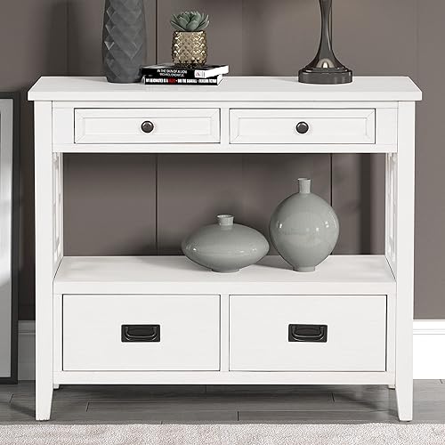 Miniatura 10 de Mesa de sofá de entrada con 4 cajones de almacenamiento grandes para entrada, sala de estar, dormitorio, pasillo, cocina, mesa auxiliar de sofá,