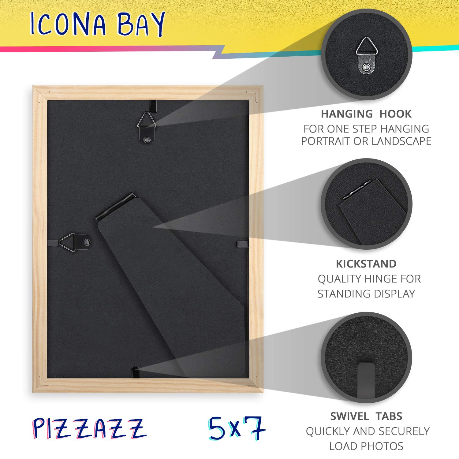 ICONA BAY 5x7 Bilderrahmen, pastellblauer massiver Holzrahmen im skandinavischen Stil für Fotos, Pizzazz-Kollektion