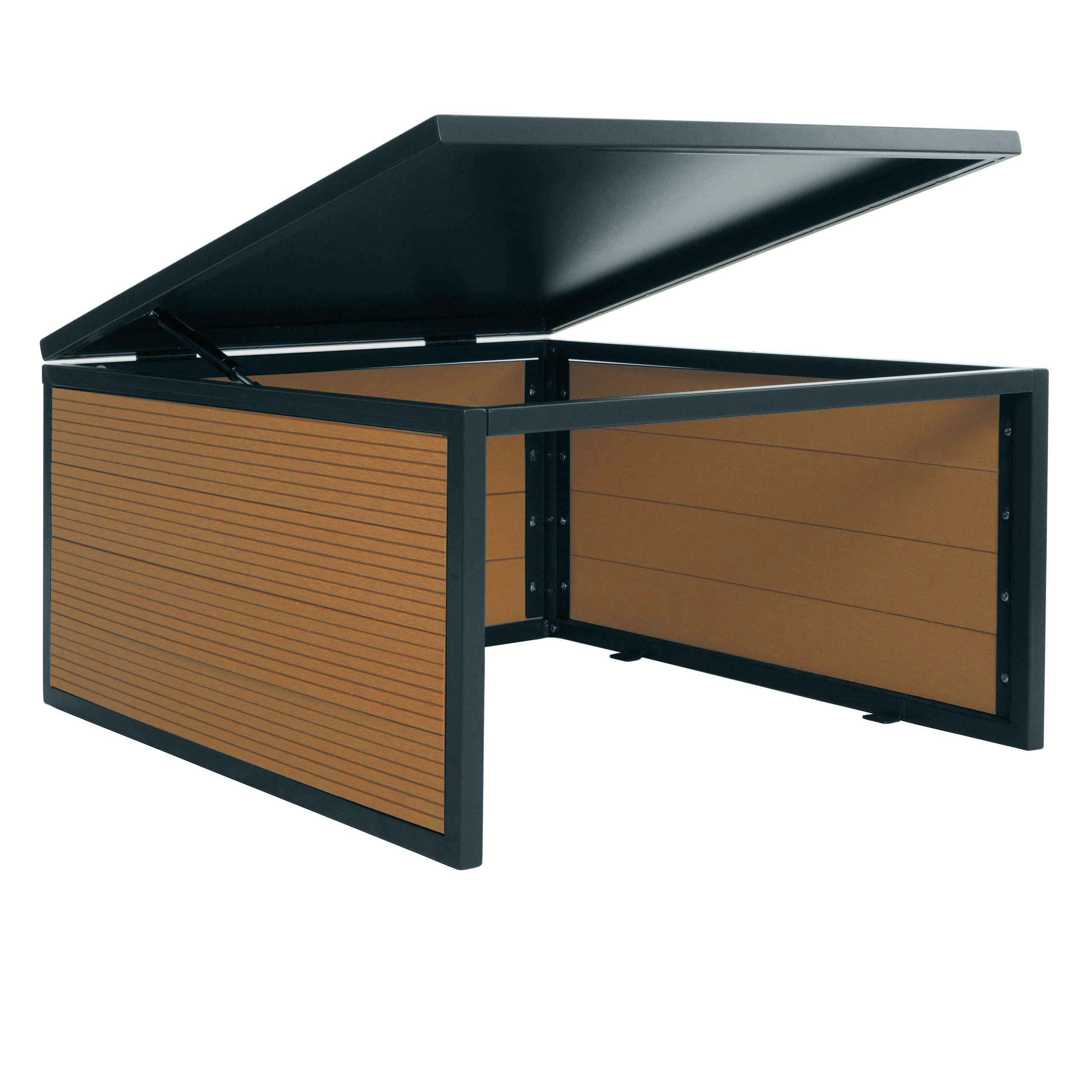 Garaje para robot cortacésped con tapa HWC-L45, techo para cortacésped, metal WPC, 35 x 60 x 70 cm, aspecto de roble