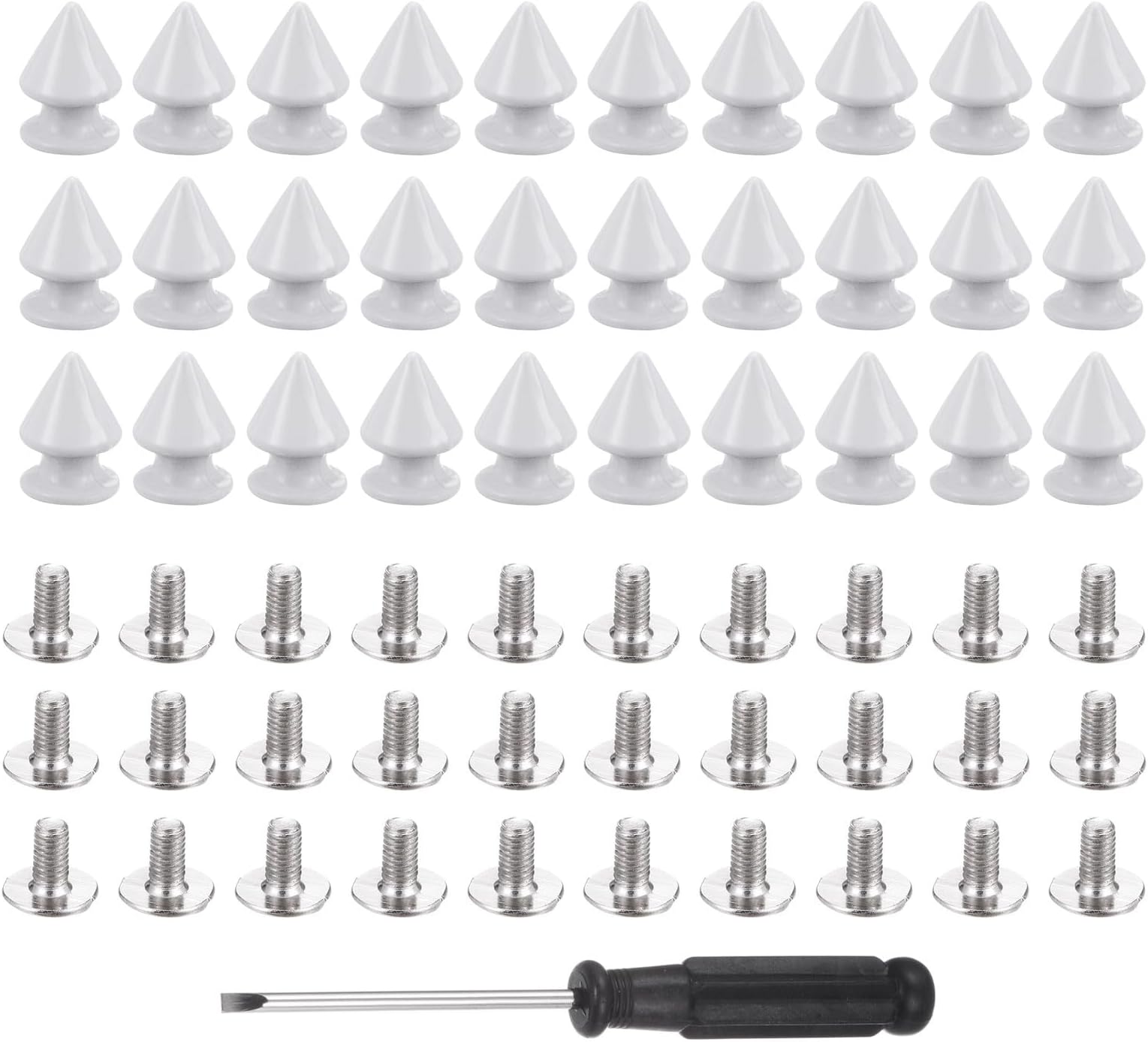 sourcing map 50 Set Metal Tree Spikes and Studs 12mm 15/32" Screw Back Metallic Alloy Rivets Punk Cone Spikes for DIY Leathercraft Decoration Belts Clothing Accessories, White