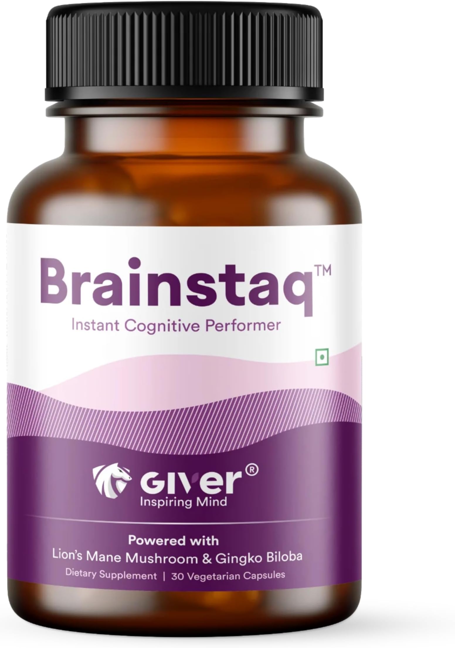 Lions Mane Mushroom Extract & Ashwagandha Brainstaq| Focus, Memory, Clarity, Energy | Nootropic Brain Health & Stress Alleviate | 30 Veg Capsules