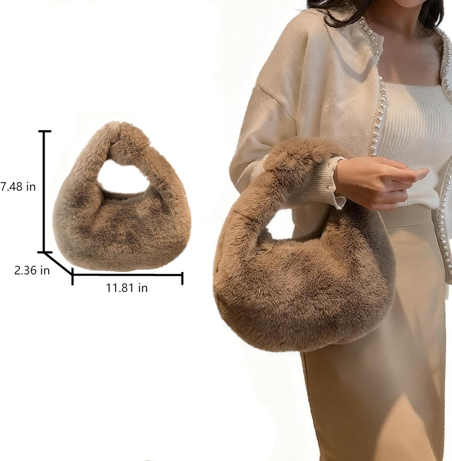 Tote Fluffy Bag Faux Fur Purses for Women Plush Handbag Cute Purse For Autumn And Winter - Image 4