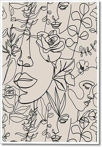 Lienzo abstracto moderno para mujer, arte de pared, línea minimalista, bohemio, flores botánicas, pósteres estéticos contemporáneos negros femeninos