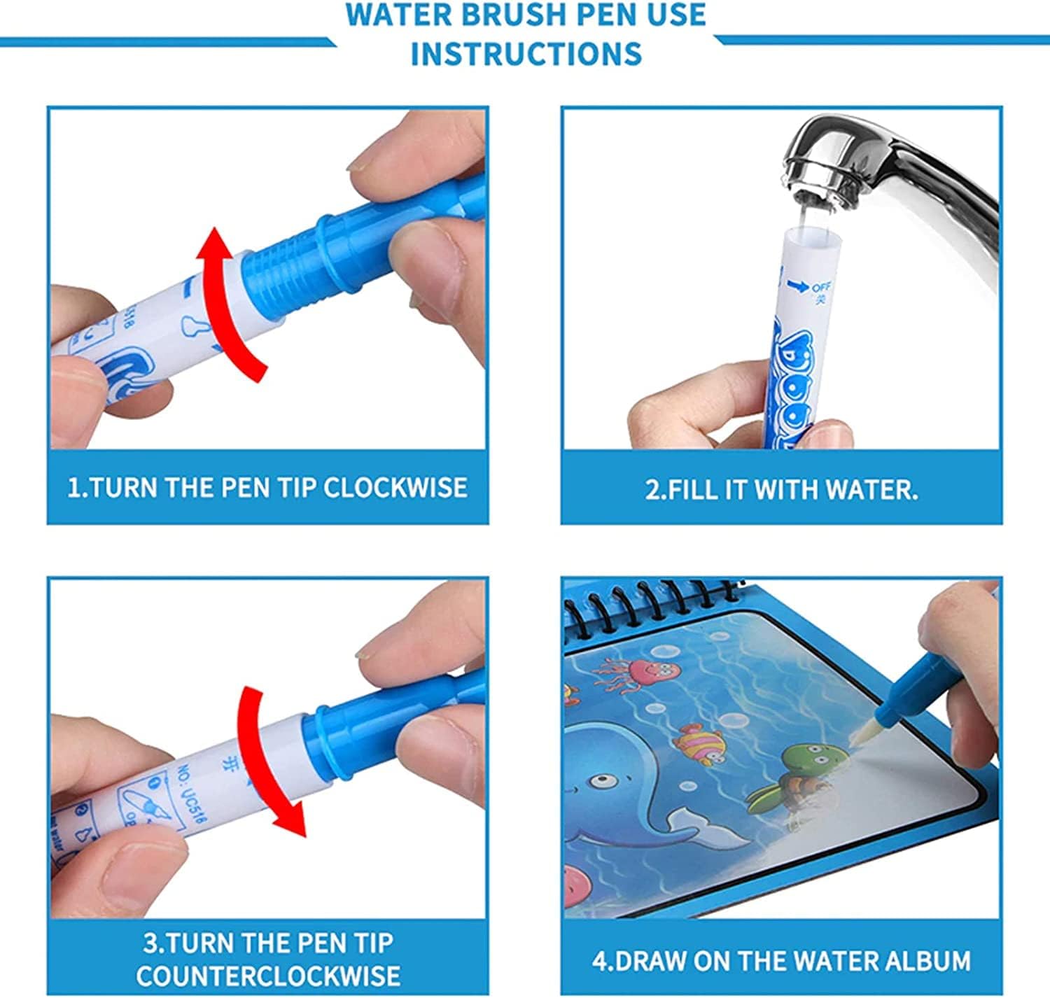 HB Water Magic Drawing Book 3 Piece Painting Colouring Books Set Reused ...