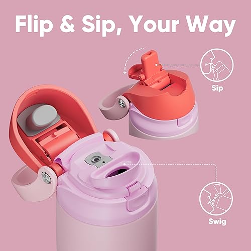 Miniatura 2 de Encool Botella de agua aislada de acero inoxidable con popote, botella de agua deportiva a prueba de fugas para la escuela, viajes, mantiene el frío