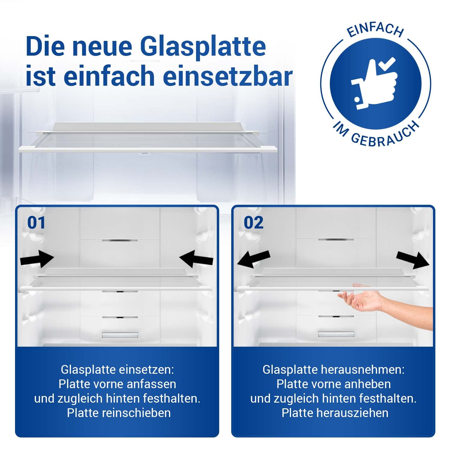 VIOKS Einlegeboden Kühlschrank 477x305mm Ersatz für AEG 225153106/3 Kühlschrank Glasplatte - Kühlschrаnk Regal Innen Glasboden Glasscheibe mit Halteleiste Vorne und Hinten