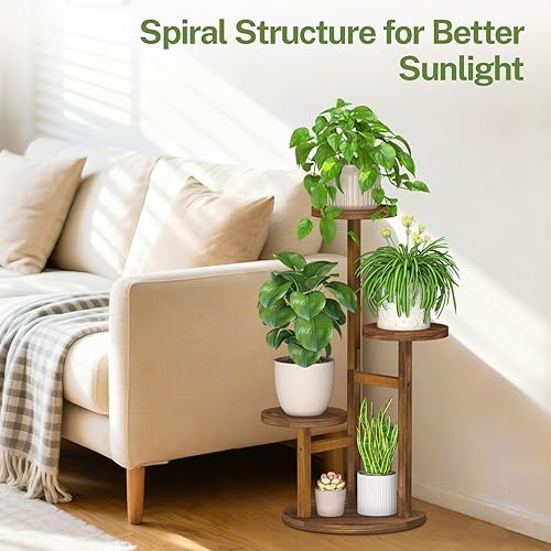 Miniatura 6 de iDavosic.ly Soporte para plantas de 3 niveles para interiores, estante de madera escalonada para múltiples flores, estante alto de exhibición de