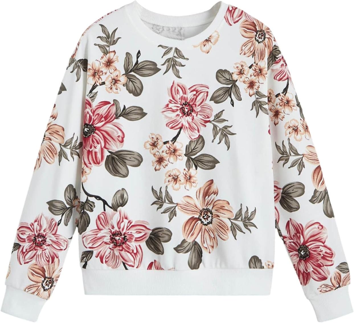 Verdusa Women's Boho Floral Print Crewneck Sweatshirt Long Sleeve Drop Shoulder Loose Pullovers