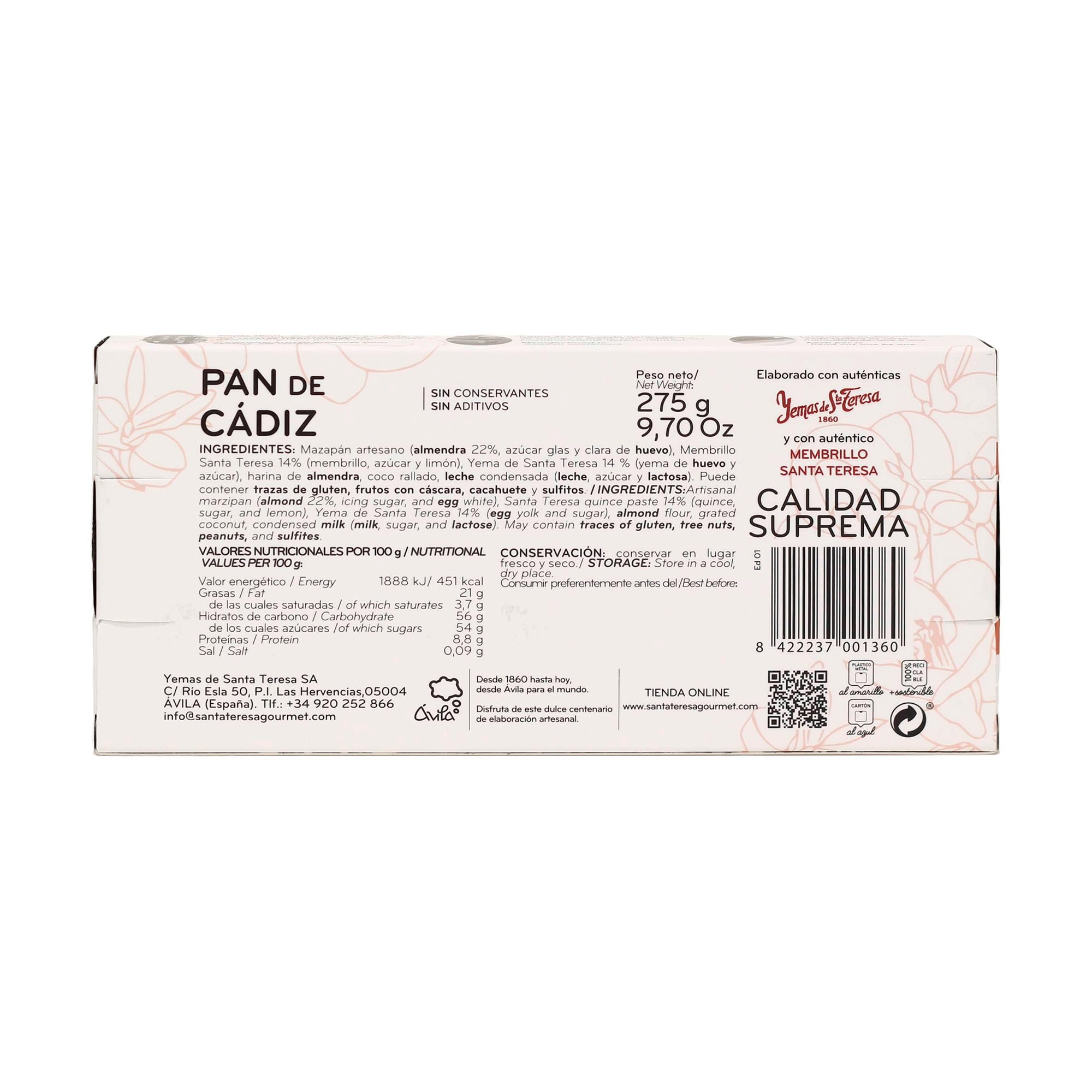 Santa Teresa - Pan de Cádiz - Elaborado con auténticas Yemas de Santa Teresa y nuestro Membrillo