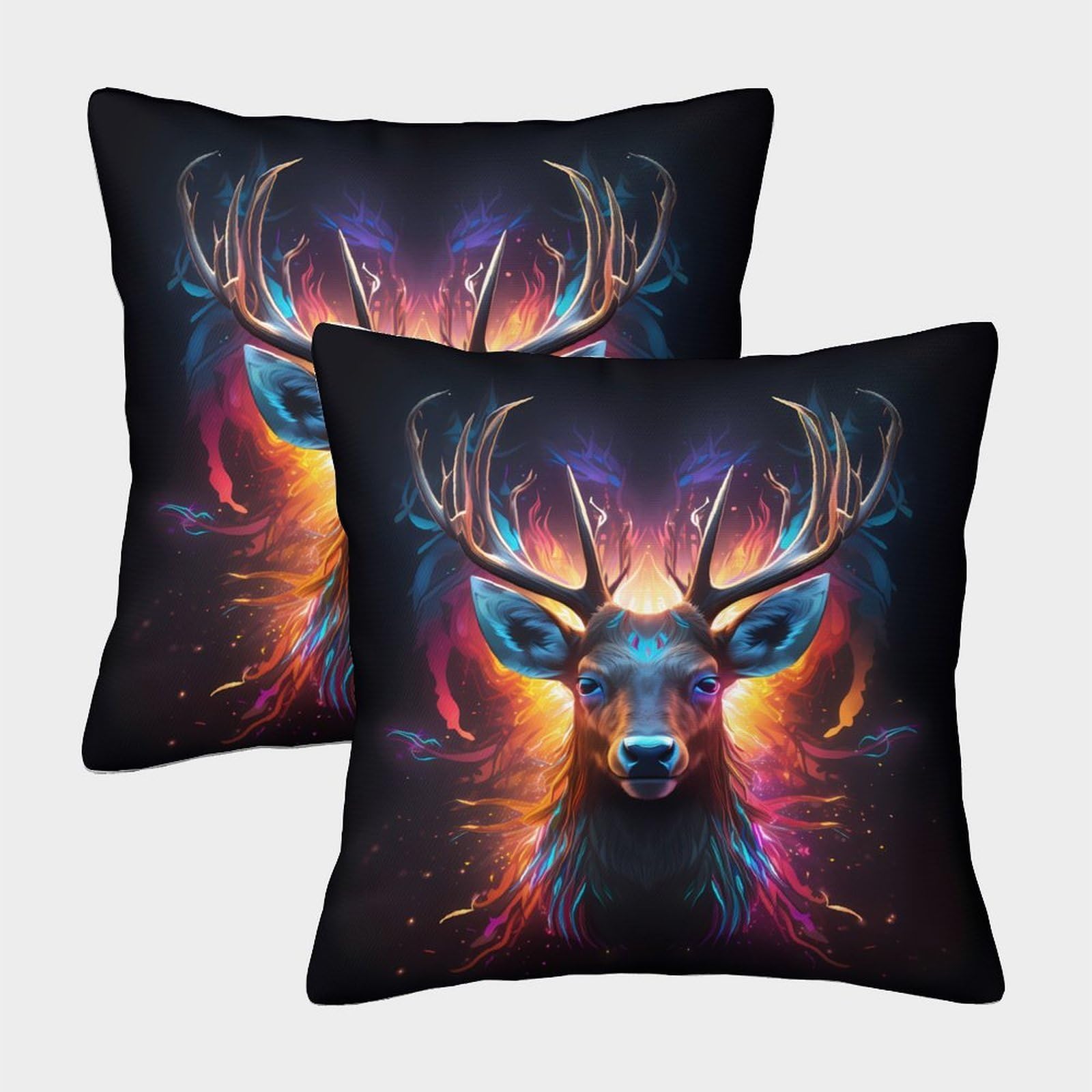 QFVANSIYO 3D Printed Fantasy Deer Pillowcase Microfiber Bedroom Bedding Stag Animal Pillow Cover for Adults Teens Washable 40x40cm