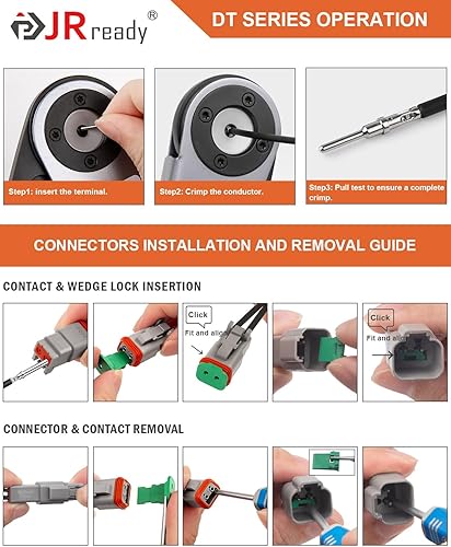 Miniatura 9 de JRready Deutsch - Kit de conectores impermeables de 2 pines, conector DT gris de 3 4 6 8 12 pines con tamaño 16 contactos sólidos (20-16 AWG) y