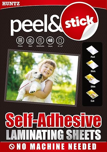 Vista 7 de Huntz Hojas laminadoras autoadhesivas de 9 x 12 pulgadas, paquete de 24, tamaño carta, 4 mil de grosor, autosellantes, no necesita máquina