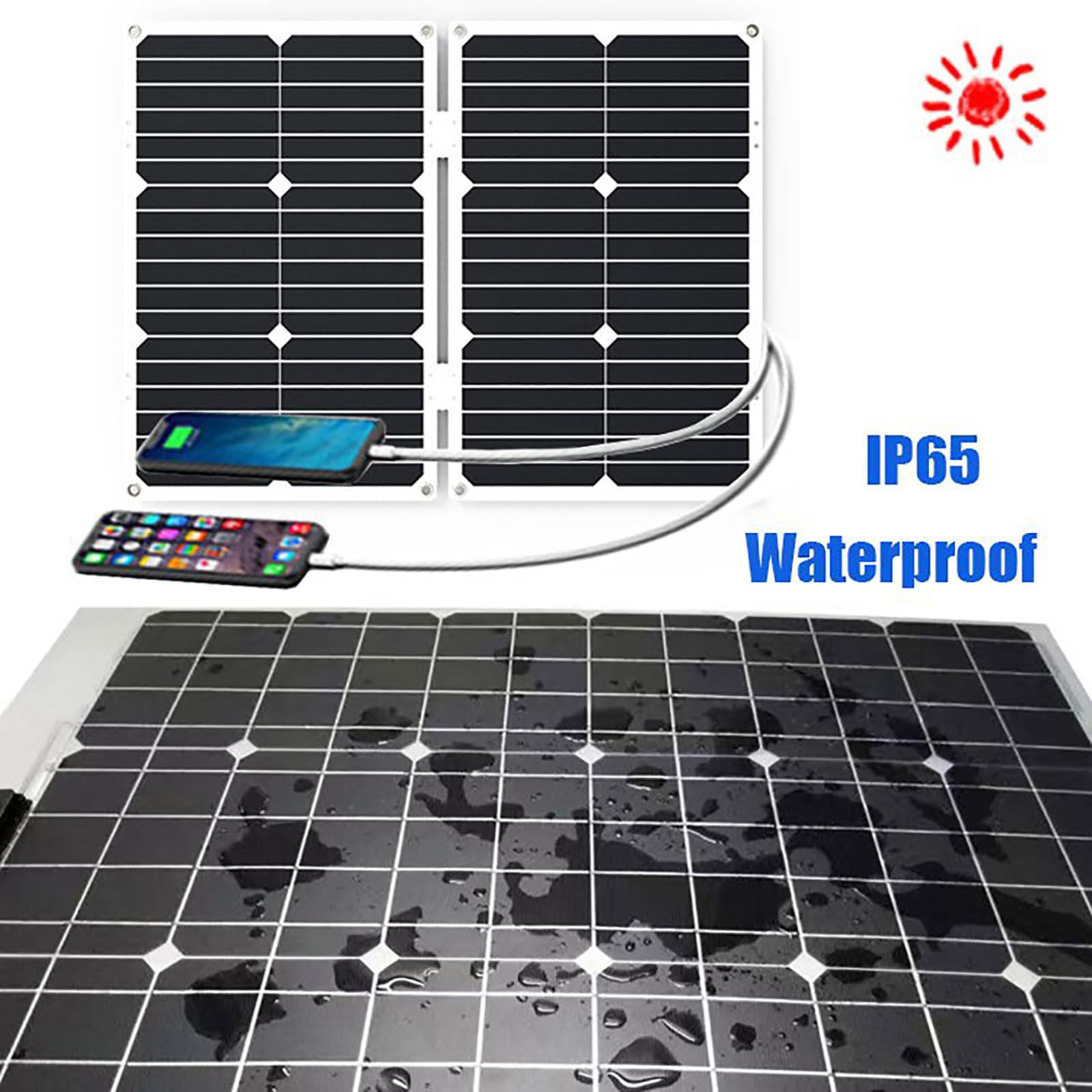 Kit de Panneaux solaires Hors réseau 4000 W avec Panneau étanche 50 W et contrôleur 50 A for Camping-Car, Bateau, Maison et Camping(Red)
