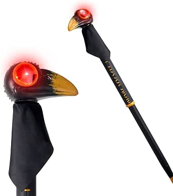 Spooktacular Creations Halloween LED Staff – Plague Doctor Cane with Light-Up Eyes and Raven Design