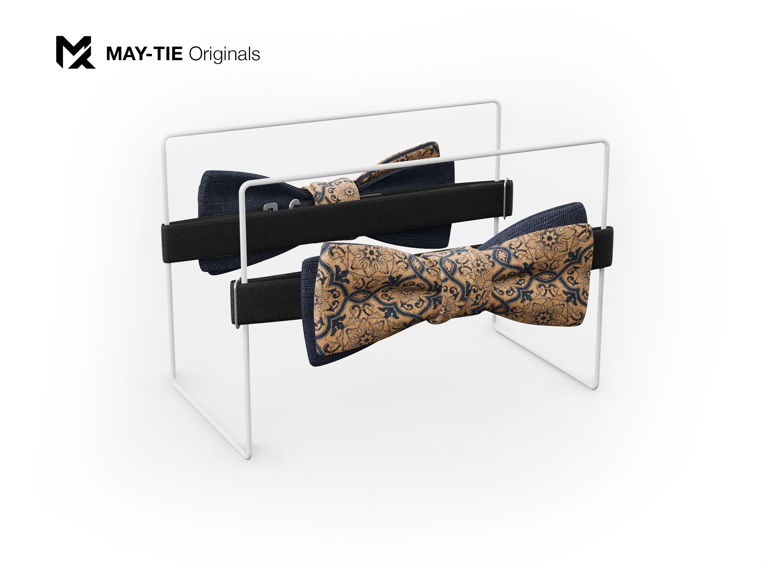 Herren-Fliege aus Leinen + Kork | Barock Blau | Vegane Leinenfliege | Batwing Twist Selbstbinder-Optik | Hochzeit & Festliche Anlässe | Handgefertigt