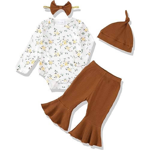 Newborn Baby Girl Clothes Infant Outfits Clothing Ruffle Romper Bell Bottoms Flared Pants Outfit Sets for Baby Girls