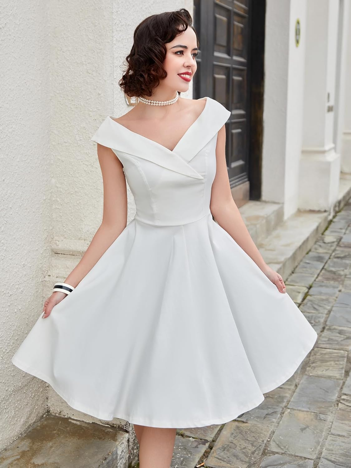 MUXXN Women's 1950s Retro Vintage Sleeveless V Neck Midi Cocktail Swing Dress - Image 5