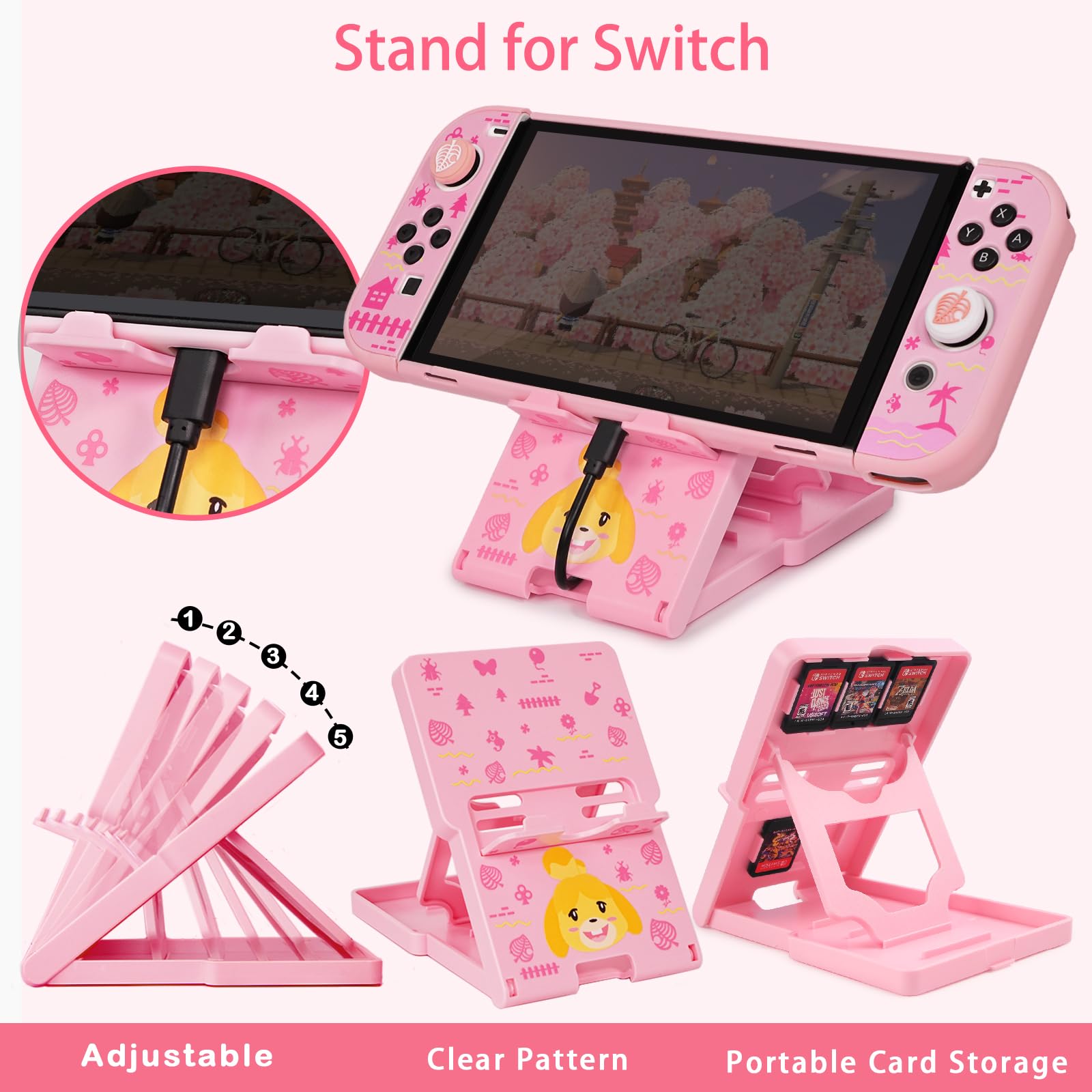 TIKOdirect Custodia da trasporto per Switch OLED, graziosa custodia da viaggio portatile con custodia protettiva, protezioni per lo schermo, supporto, custodia per carte da gioco e tappi per