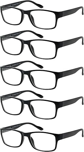 Yogo Vision Lentes de lectura para hombres y mujeres, lentes ligeros de ajuste estándar, estilo rectangular, filtro antirreflejo, 5 pares
