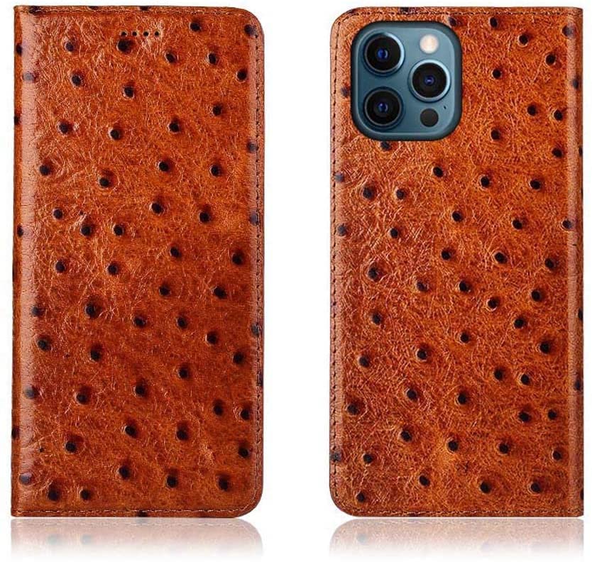 Étui de téléphone à rabat magnétique antichoc pour iPhone 12 Pro café