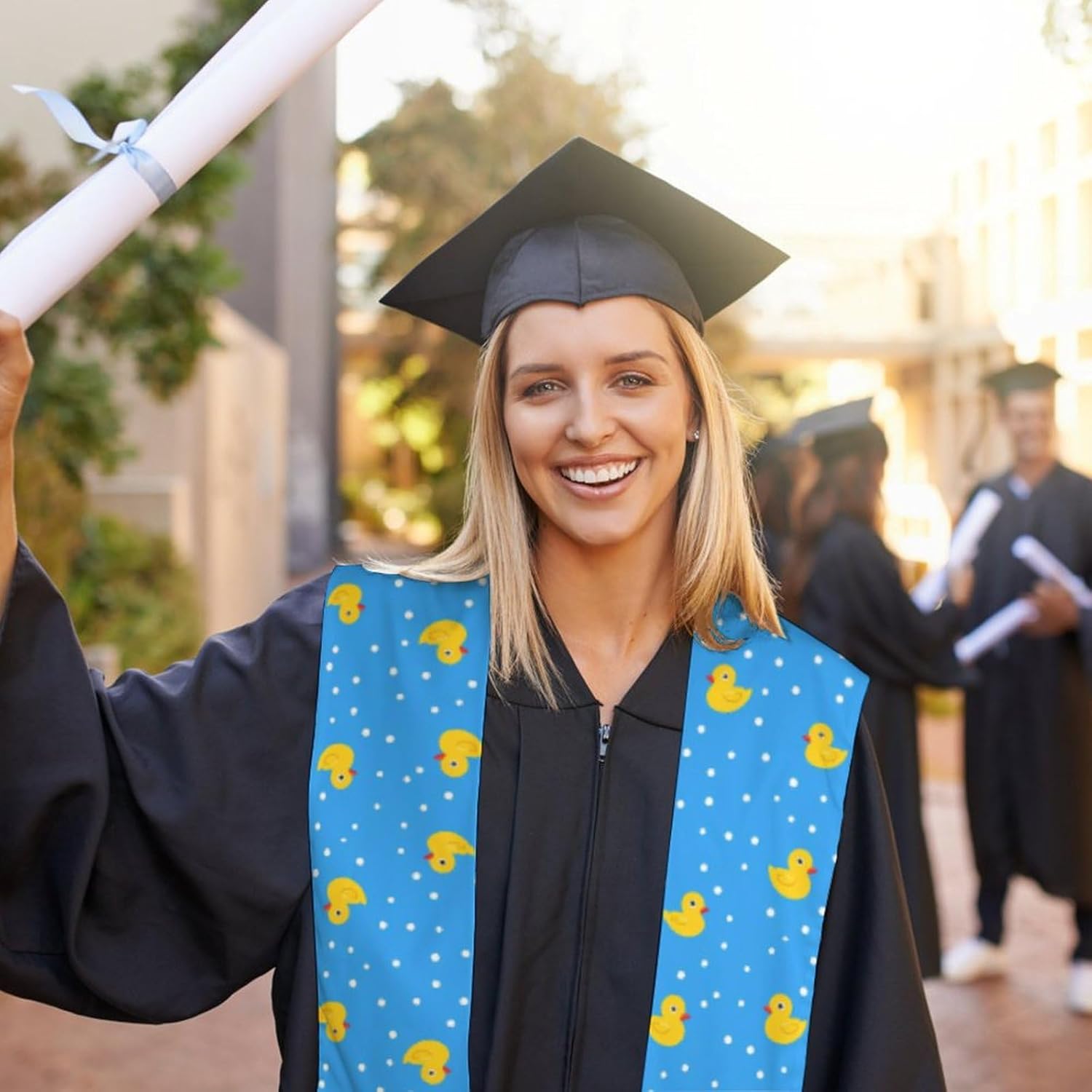 Yellow Rubber Duck Pattern Unisex Novelty Scarves 72" * 6" Graduation Stole Personalized Honor Sash for Adult College Grads