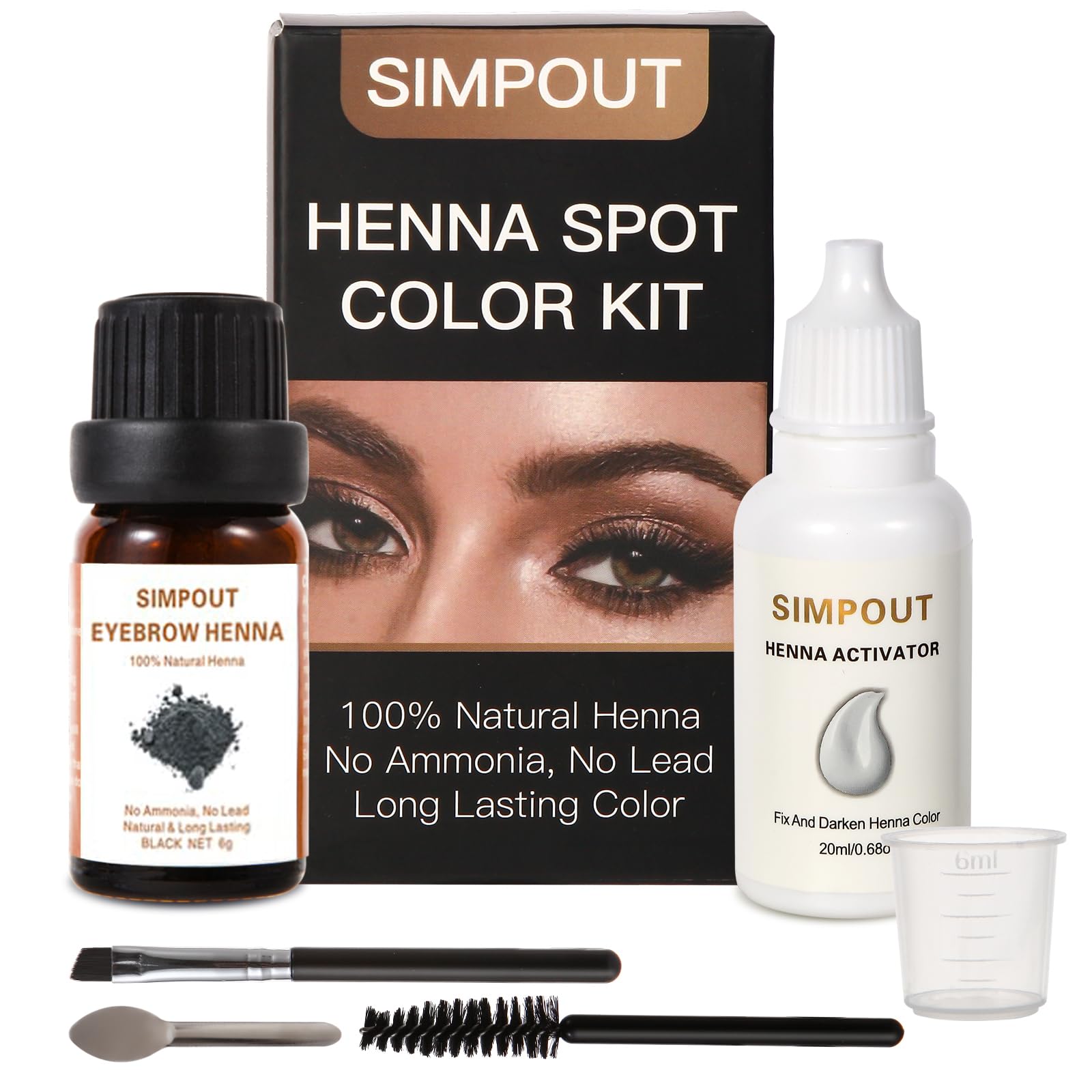 Simpout Henna Kit, Black - Pure Natural, Water and Smudge Proof, Professional Spot Henna for Hair, Easy to Use, Long-lasting, Full Gray Coverage,