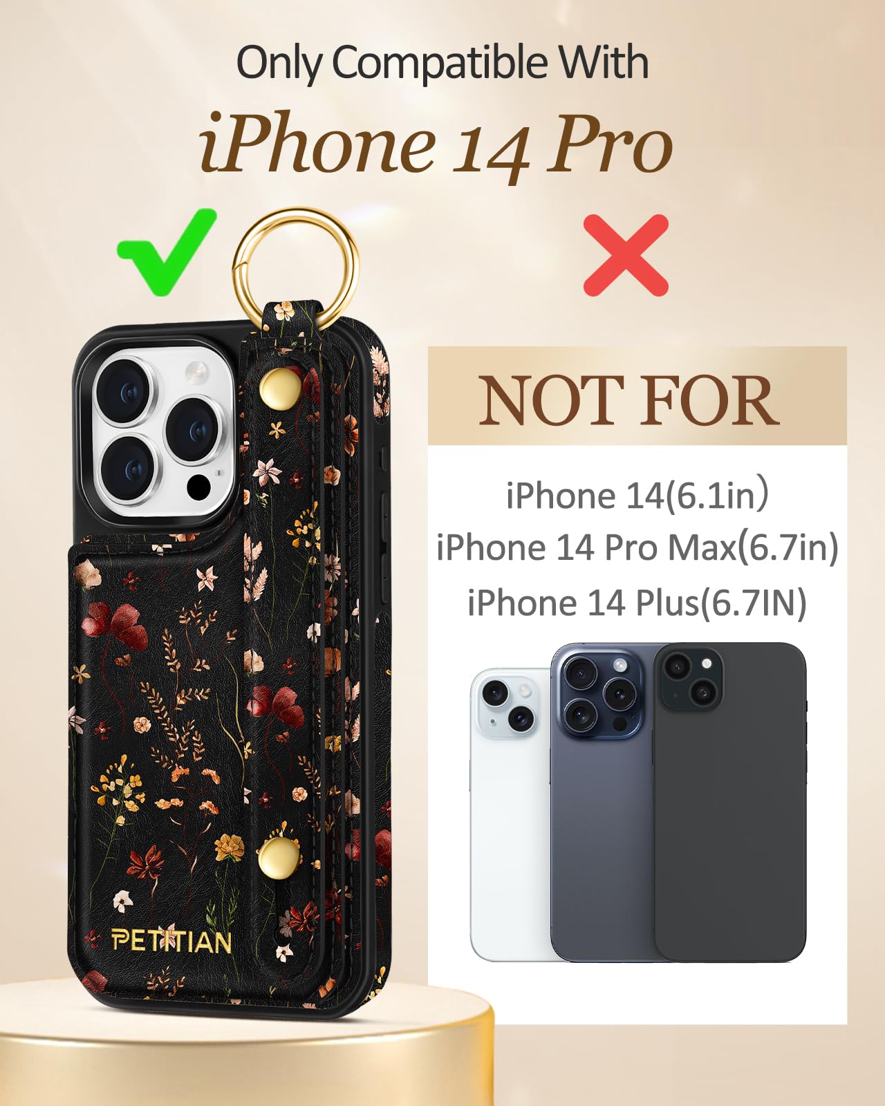 Petitian IPhone 14/13 Hülle Mit Kartenfach & Armband – Leder-Optik, Mit Ständer, Niedliches Design