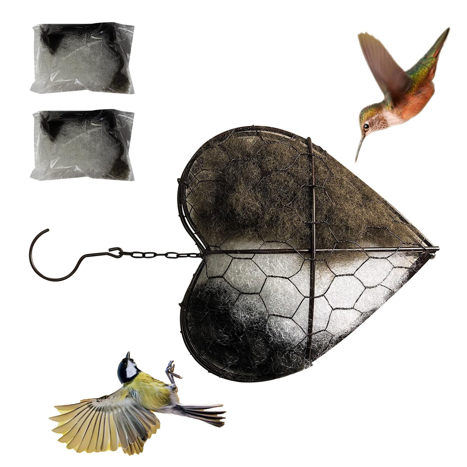 ordinarYone Elegant Metal Bird Nest Decoration With 2 Pack Fiber For Cage Beautiful Accessory