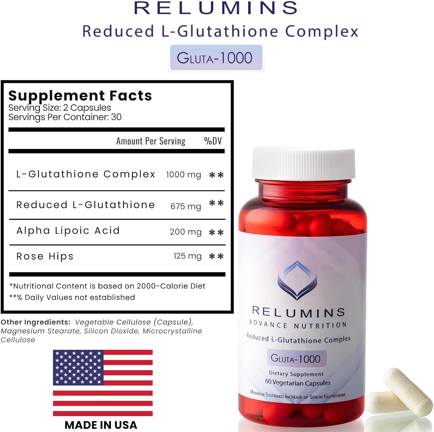 Relumins L-Glutathione Supplement Complex - Self-Love Essential - World’s Most Advanced Reduced Glutathione 1000mg with Alpha Lipoic Acid for Smoother & Brighter Skin, Made in USA - 60 Caps - Image 9