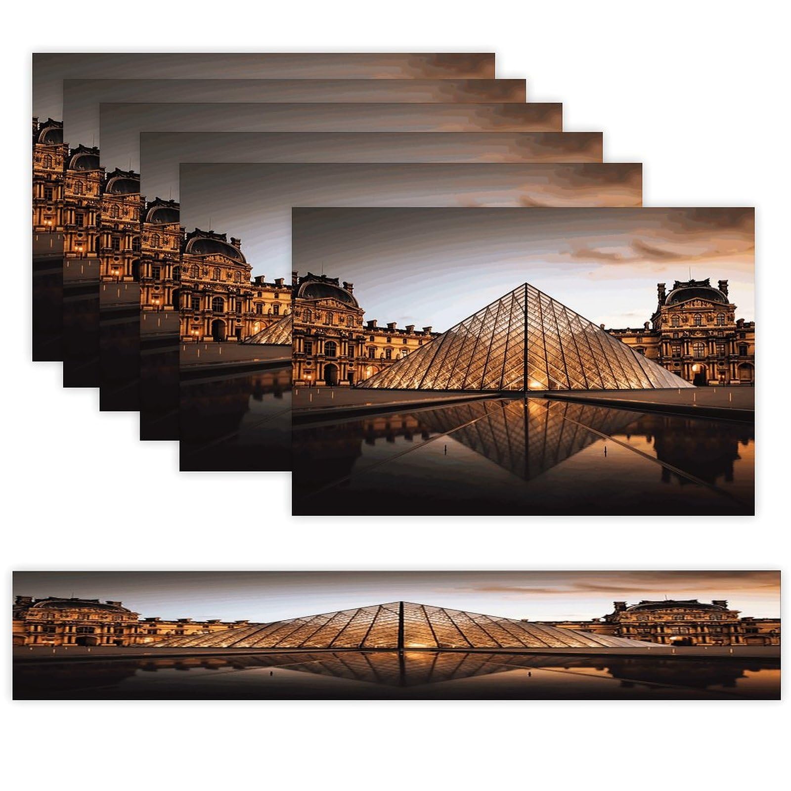 Louvre Museum in Paris Table Runner and Placemats Set of 6 for Kitchen Washable Table Mats Heat Resistant Place Mats Non-Slip Place Mat Wipeable Placemat(6 Placemats+1 Table Runner)