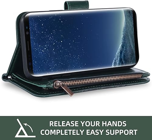 Miniatura 4 de Asuwish Funda de teléfono para Samsung Galaxy S8 con protector de pantalla de vidrio templado y soporte de tarjeta de crédito con tapa de flores,