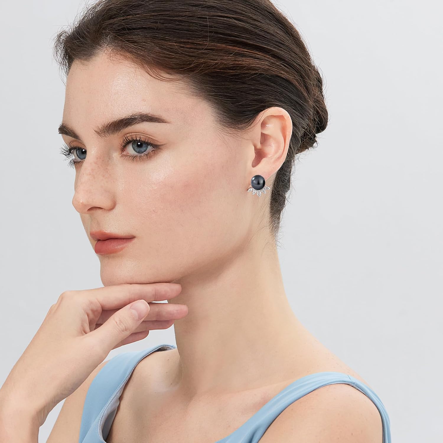 Jiamiaoi Large Pearl Earrings 925 Sterling Silver Pearl Earrings with Cubic Zirconia in White/Gray Colors, Come with Gift Box - Image 2