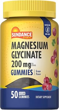 Sundance Magnesium Glycinate Gummies | 200mg | 50 Count | Grape Flavor | Vegan, Non-GMO, and Gluten Free Supplement