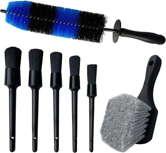 Wheel & Tire Brush, car Detailing kit, 17inch Long Soft Wheel Brush 5 car wash Detail Brush car wash kit for Cleans Dirty Tires & Releases Dirt and Road Grime, Short Handle