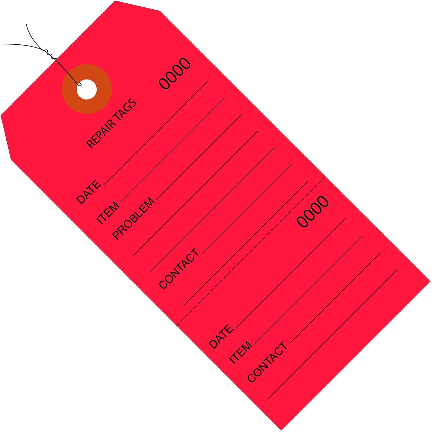 Partners Brand PG26203W Repair Tags, Consecutively Numbered, Pre-Wired, 6 1/4" x 3 1/8", Red (Pack of 1000)