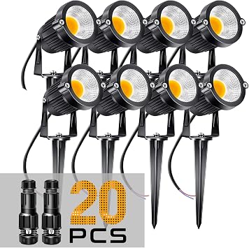 5W Landscape Light with Connectors 12V AC/DC LED Landspcape Lighting Outdoor Waterproof Spotlights 500LM Warm White Garden Decorative Uplight for Pathway,Patio,Yard Lights